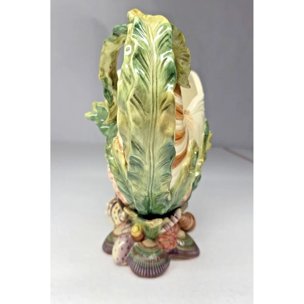Fitz & Floyd Oceana Nautilus Shell Pitcher 1998 Large Coastal Seashell Vase